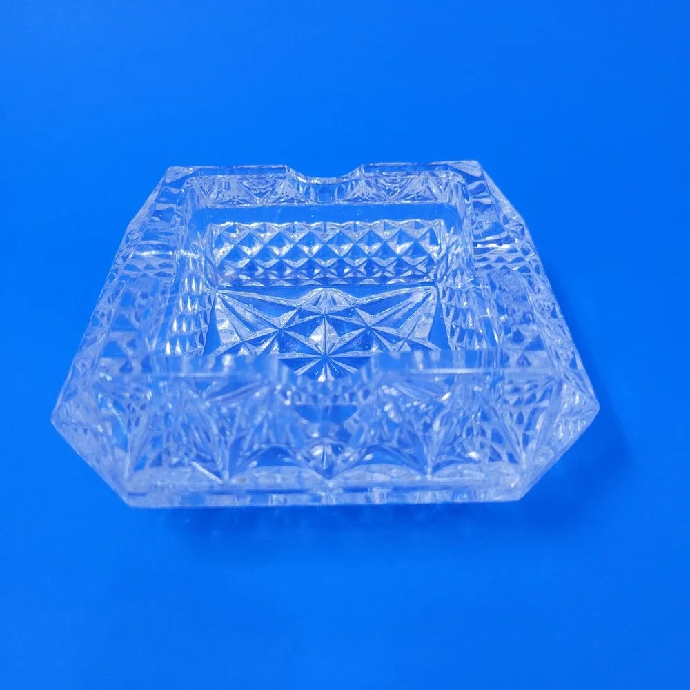Vintage Crystal Glass Ashtray Square Diamond Cut Heavy Desk‎ Decor